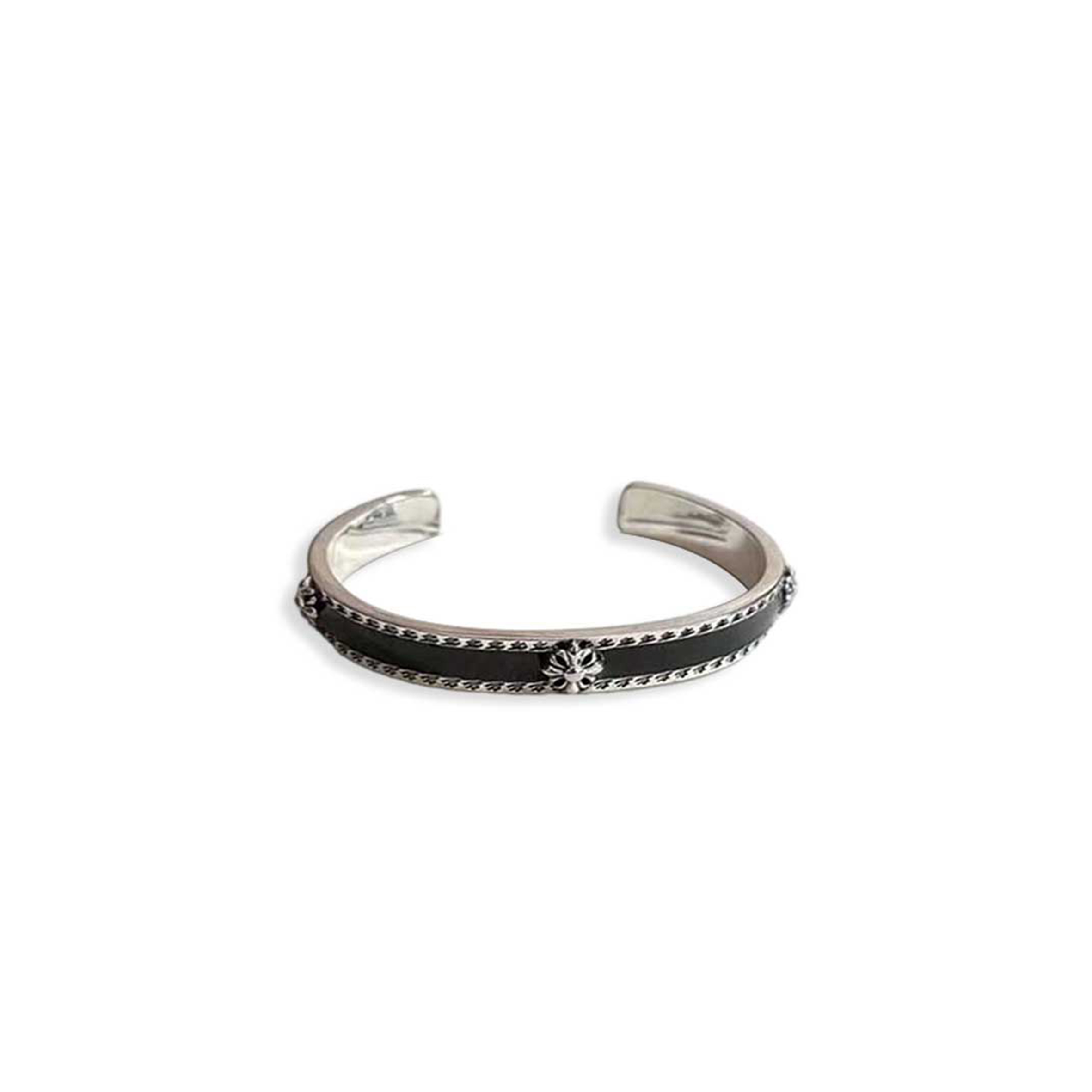 CHROME HEARTS BLACK ENAMEL CROSS OPEN BRACELET 